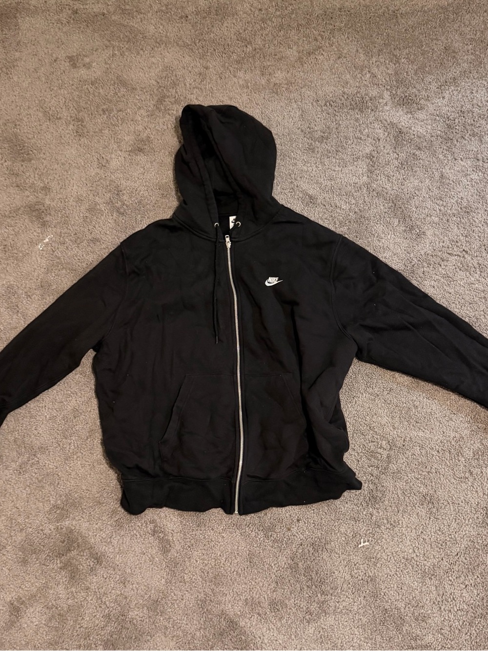 Nike Black Full-Zip Hoodie Jacket with White Swoosh XL